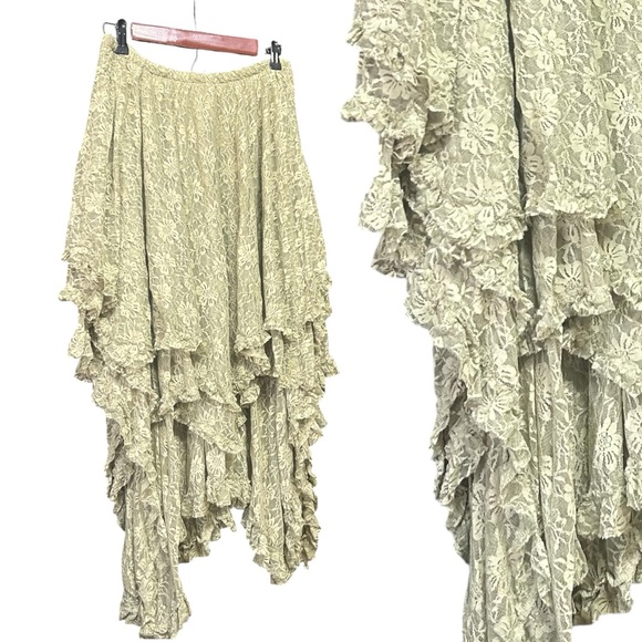 Jaded Gypsy green lace ruffle tiered skirt one size boho bohemian - Picture 2 of 7